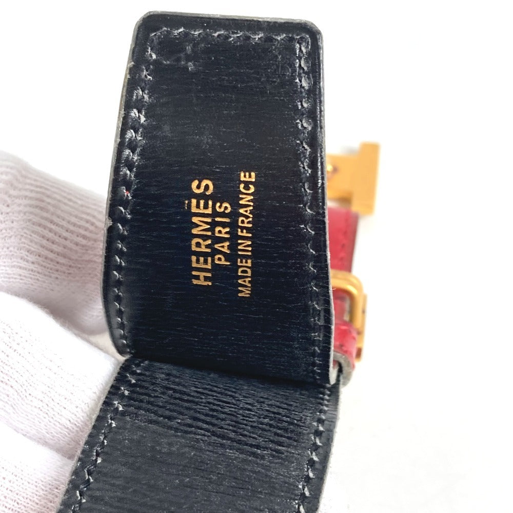 HERMES ヴィンテージ Hベルト バックル ベルト ベルト レザー レディース レッド×ブラック