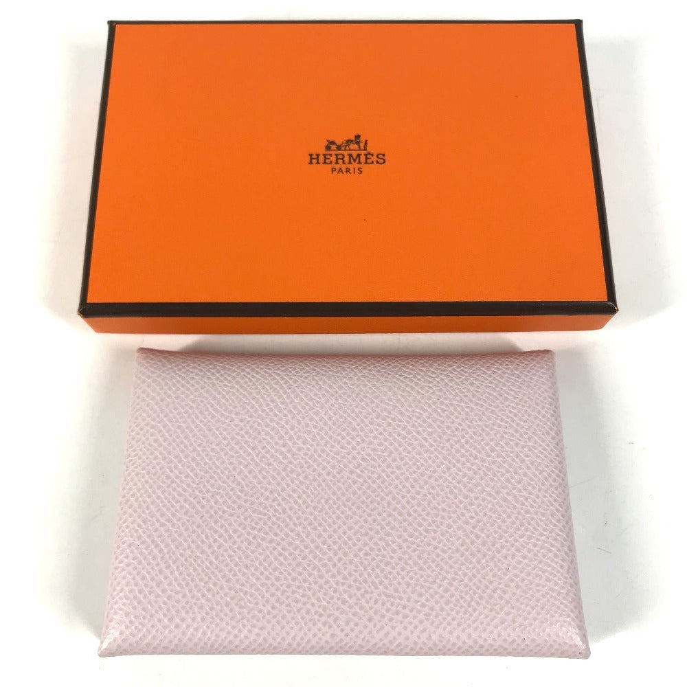 HERMES Business Card Holder Pass Case Calvi Duo Calvi Duo Card Case Coin Compartment Wallet coin purse Folded wallet Epsom mauve pail pink Used