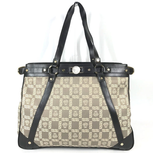 VERSACE Logo Medusa Shoulder Bag Tote Bag Shoulder Bag Leather/Canvas Beige/Brown Used