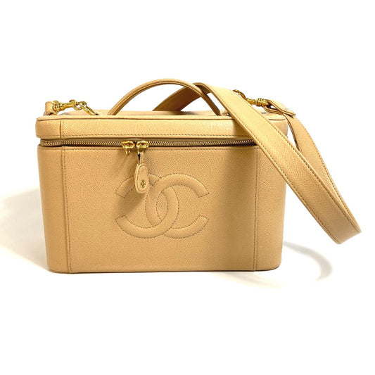 CHANEL CC ココマーク バニティバッグ カバン 2WAY ハンドバッグ 肩掛け 斜め掛け ショルダーバッグ キャビアスキン レディース ベージュ