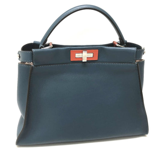 FENDI 8BN290 ピーカブー レギュラー カバン ショルダーバッグ ハンドバッグ レザー レディース ブルー