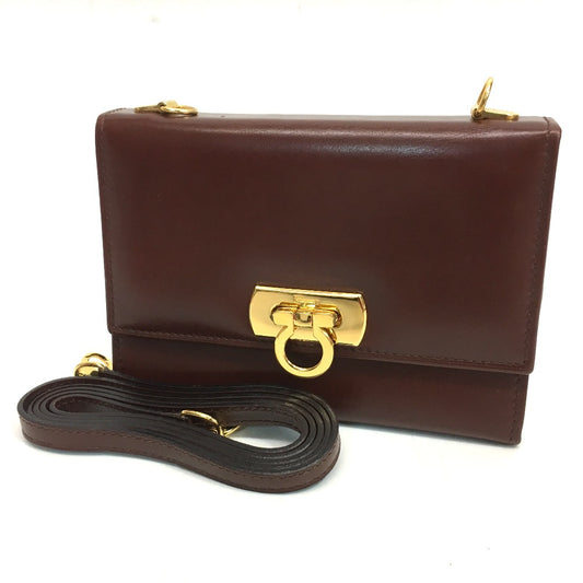 Salvatore Ferragamo ガンチーニ ポシェット カバン ウォレットバッグ ショルダーバッグ レザー レディース ブラウン