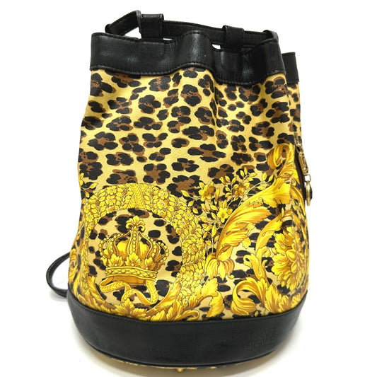 VERSACE ヴィンテージ レオパード 巾着 豹柄 ヒョウ 肩掛け ショルダーバッグ レザー/PVC レディース イエロー