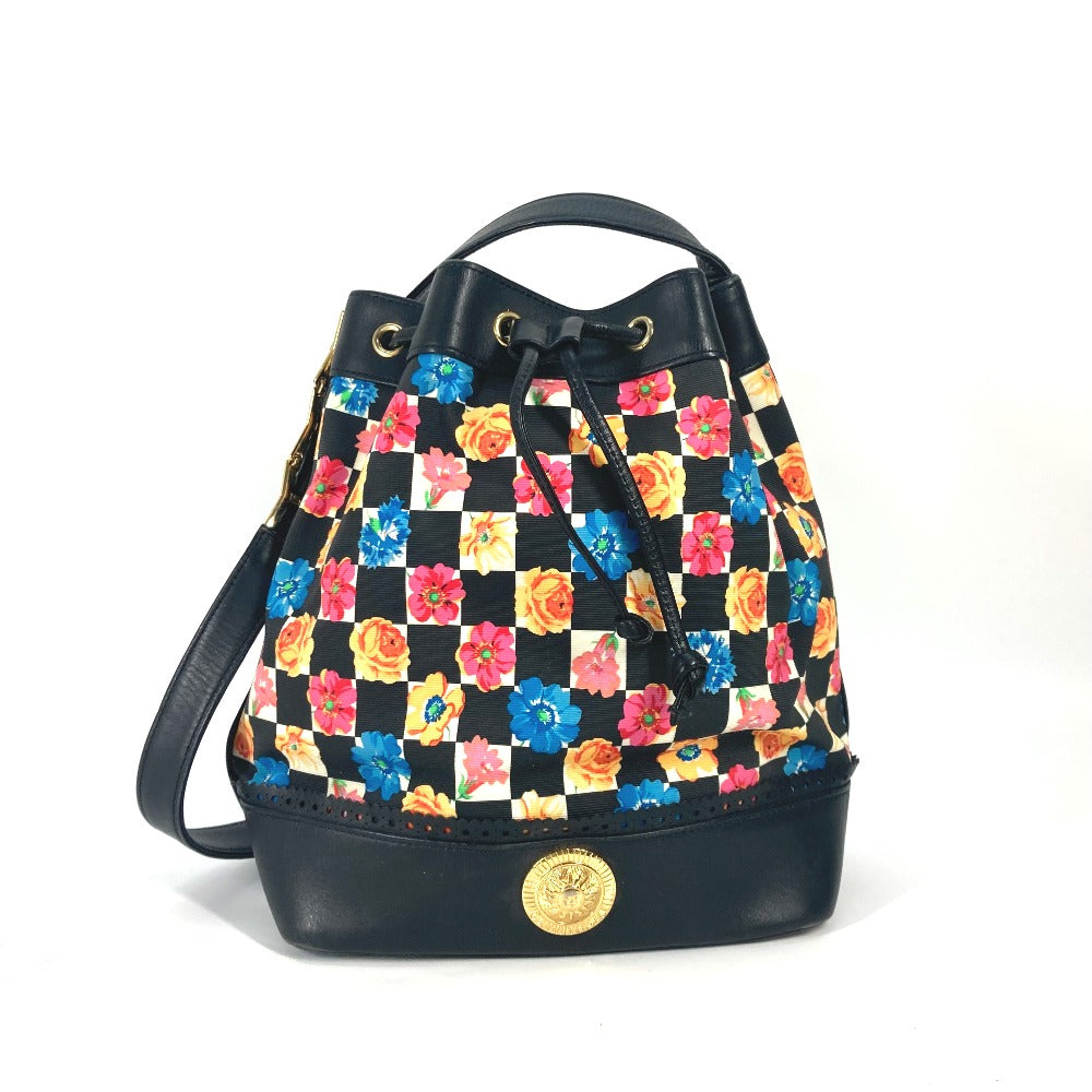 VERSACE 花柄 チェーン カバン バケツ型 フラワー 巾着 斜め掛け ショルダーバッグ PVC/レザー レディース マルチカラー