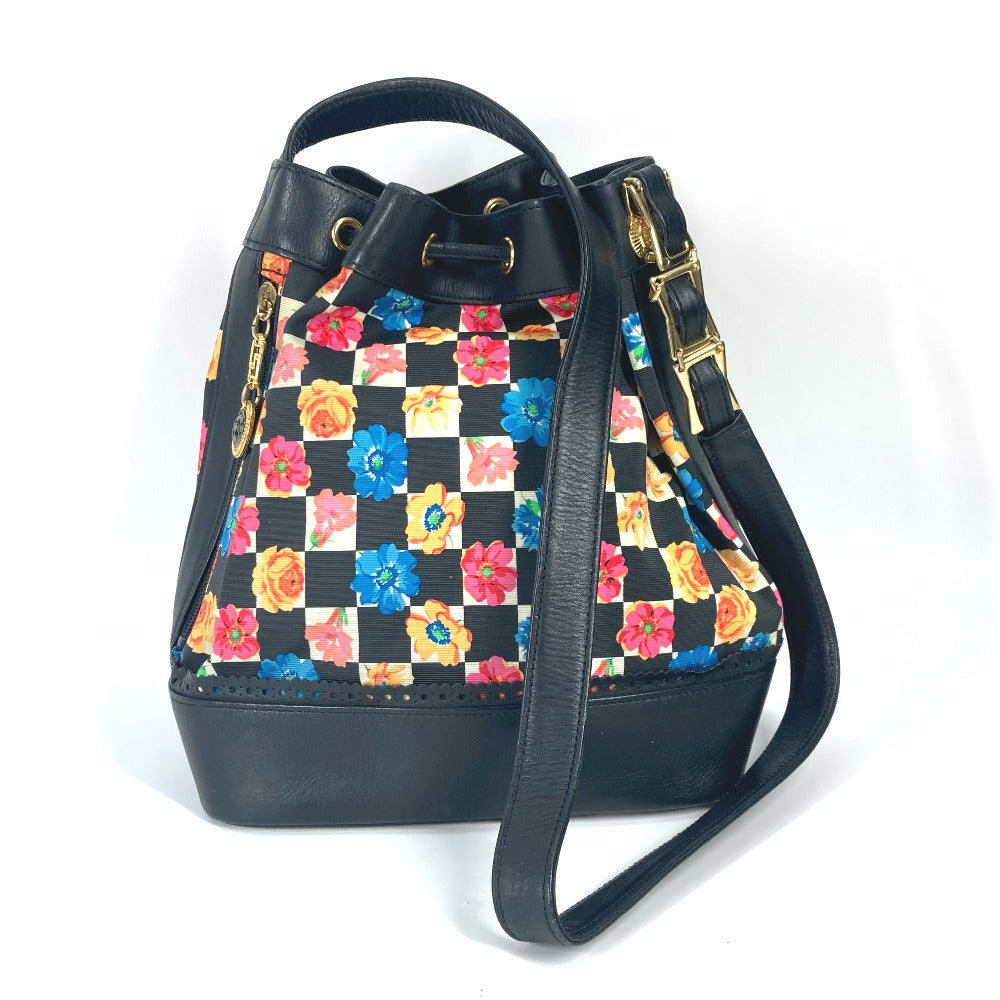 VERSACE 花柄 チェーン カバン バケツ型 フラワー 巾着 斜め掛け ショルダーバッグ PVC/レザー レディース マルチカラー