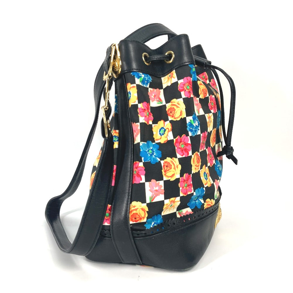 VERSACE 花柄 チェーン カバン バケツ型 フラワー 巾着 斜め掛け ショルダーバッグ PVC/レザー レディース マルチカラー