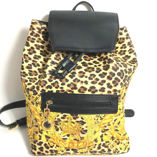 VERSACE ヴィンテージ レオパード 豹 ヒョウ バックパック カバン リュックサック PVC レディース イエロー