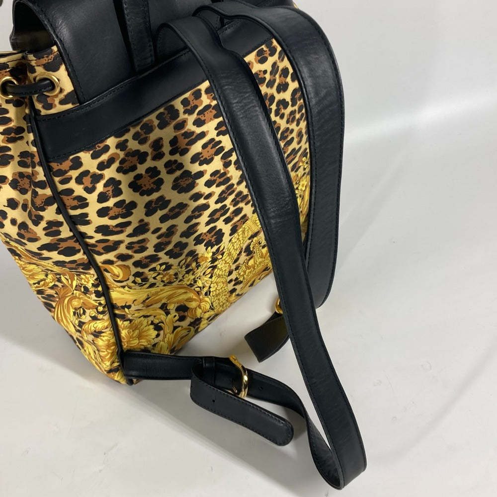 VERSACE ヴィンテージ レオパード 豹柄 ヒョウ カバン バックパック リュックサック PVC/レザー レディース イエロー