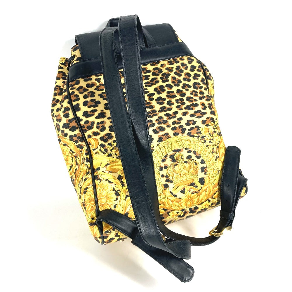 VERSACE ヴィンテージ レオパード 豹柄 ヒョウ カバン バックパック リュックサック PVC/レザー レディース イエロー