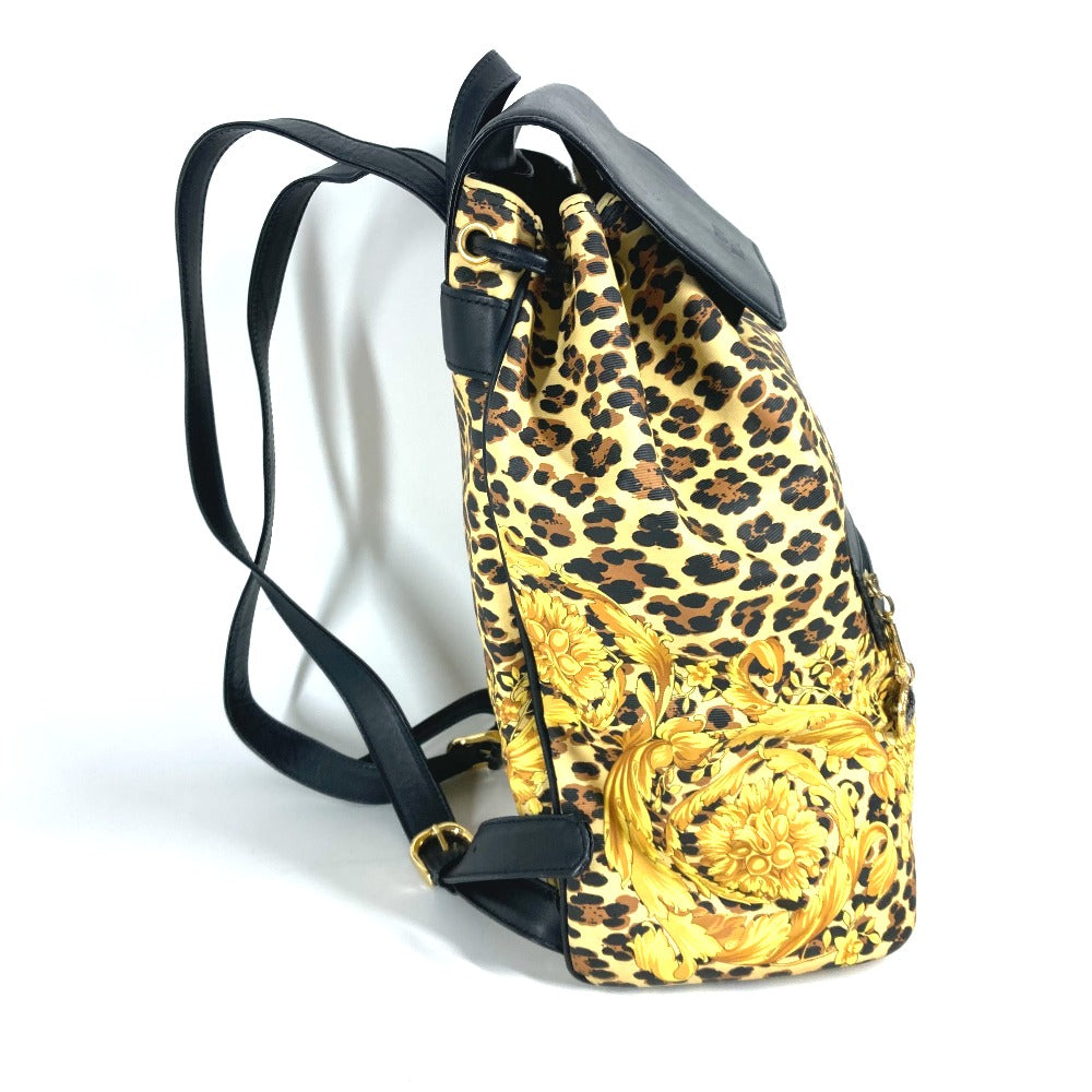 VERSACE ヴィンテージ レオパード 豹柄 ヒョウ カバン バックパック リュックサック PVC/レザー レディース イエロー