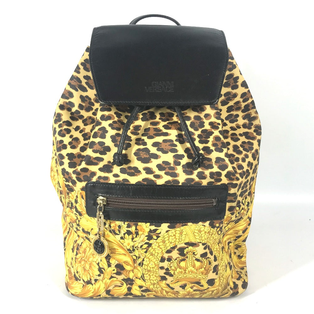 VERSACE ヴィンテージ レオパード 豹 ヒョウ バックパック カバン リュックサック レザー/PVC ユニセックス イエロー