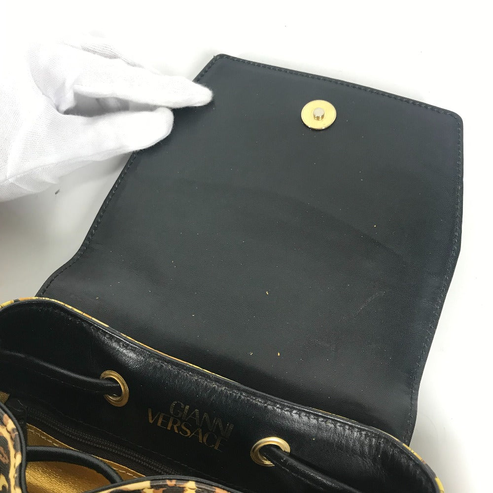 VERSACE ヴィンテージ レオパード 豹 ヒョウ バックパック カバン リュックサック レザー/PVC ユニセックス イエロー