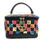 VERSACE Floral Print Handbag Vanity Bag in Nylon/Leather, Black and Multicolor