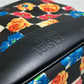 VERSACE Floral Print Handbag Vanity Bag in Nylon/Leather, Black and Multicolor
