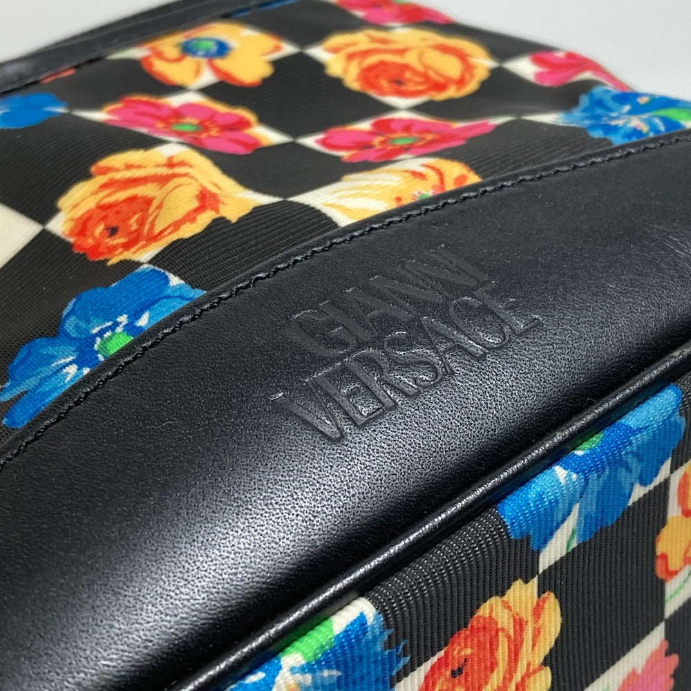 VERSACE Floral Print Handbag Vanity Bag in Nylon/Leather, Black and Multicolor