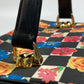 VERSACE Floral Print Handbag Vanity Bag in Nylon/Leather, Black and Multicolor