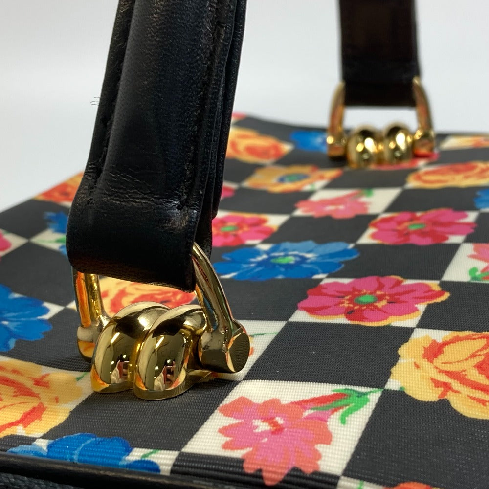 VERSACE Floral Print Handbag Vanity Bag in Nylon/Leather, Black and Multicolor