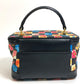 VERSACE Floral Print Handbag Vanity Bag in Nylon/Leather, Black and Multicolor