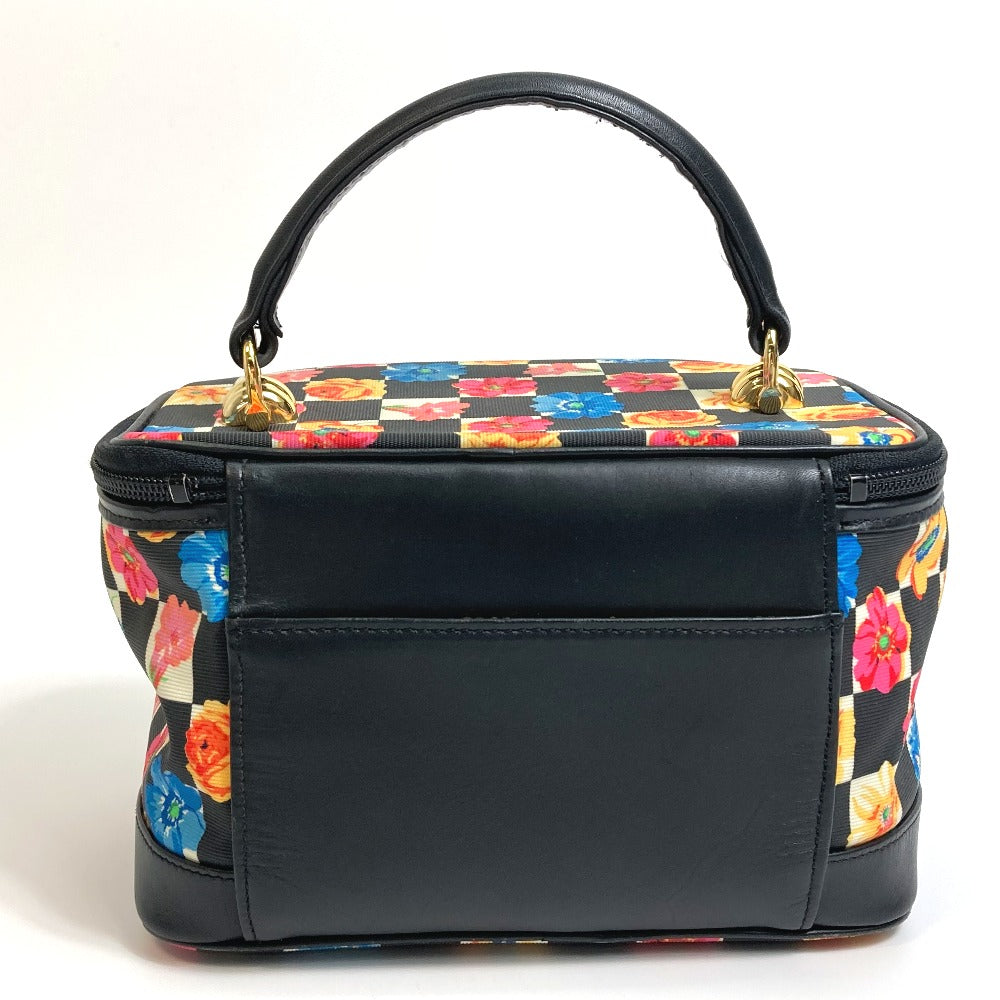 VERSACE Floral Print Handbag Vanity Bag in Nylon/Leather, Black and Multicolor