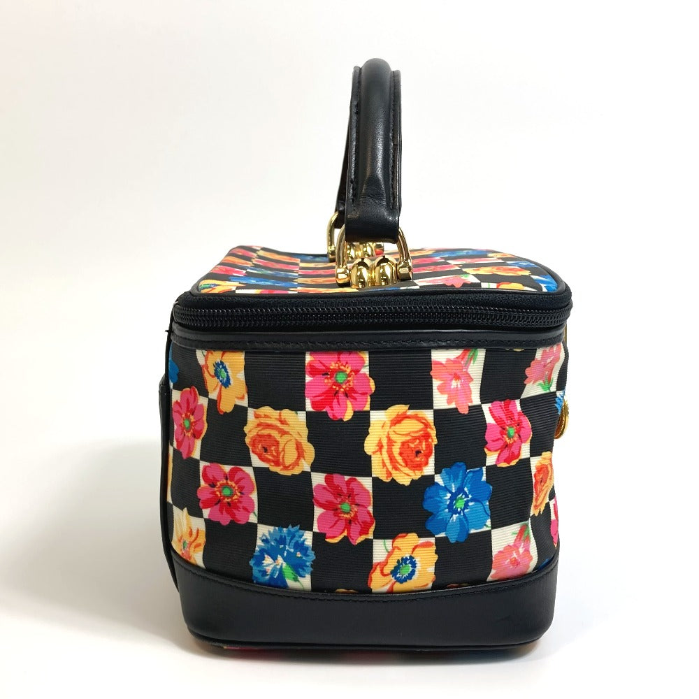 VERSACE Floral Print Handbag Vanity Bag in Nylon/Leather, Black and Multicolor