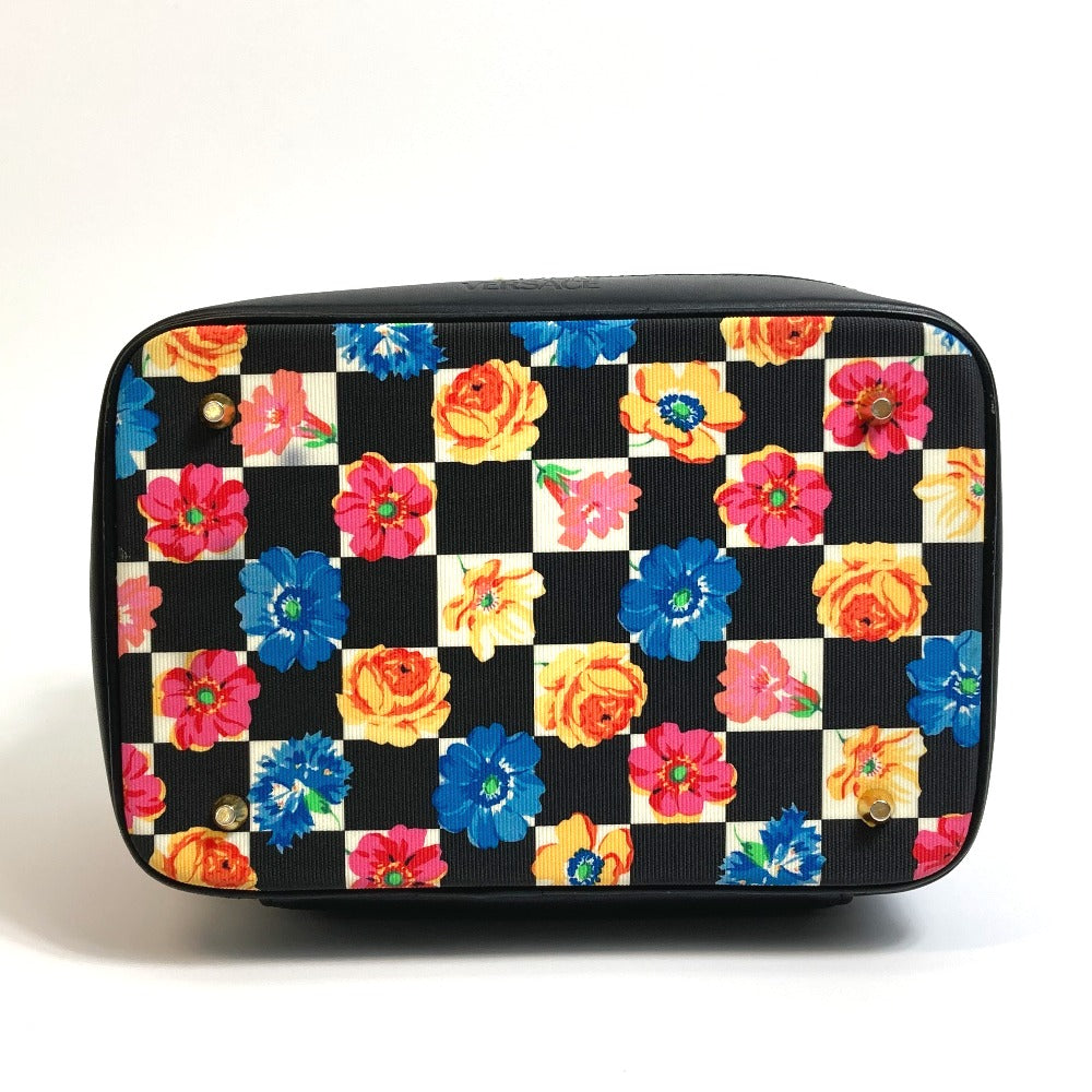 VERSACE Floral Print Handbag Vanity Bag in Nylon/Leather, Black and Multicolor