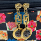 VERSACE Floral Print Handbag Vanity Bag in Nylon/Leather, Black and Multicolor
