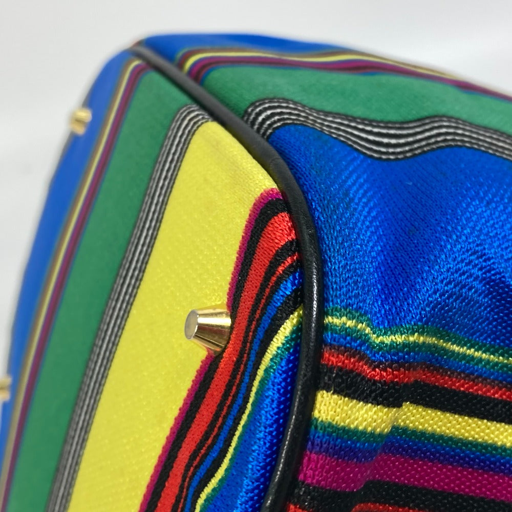 VERSACE Vintage Striped Mirrored Handbag/Pouch Vanity Bag in Canvas/Leather, Multicolor