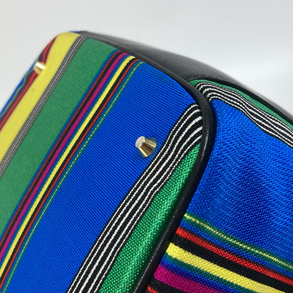 VERSACE Vintage Striped Mirrored Handbag/Pouch Vanity Bag in Canvas/Leather, Multicolor