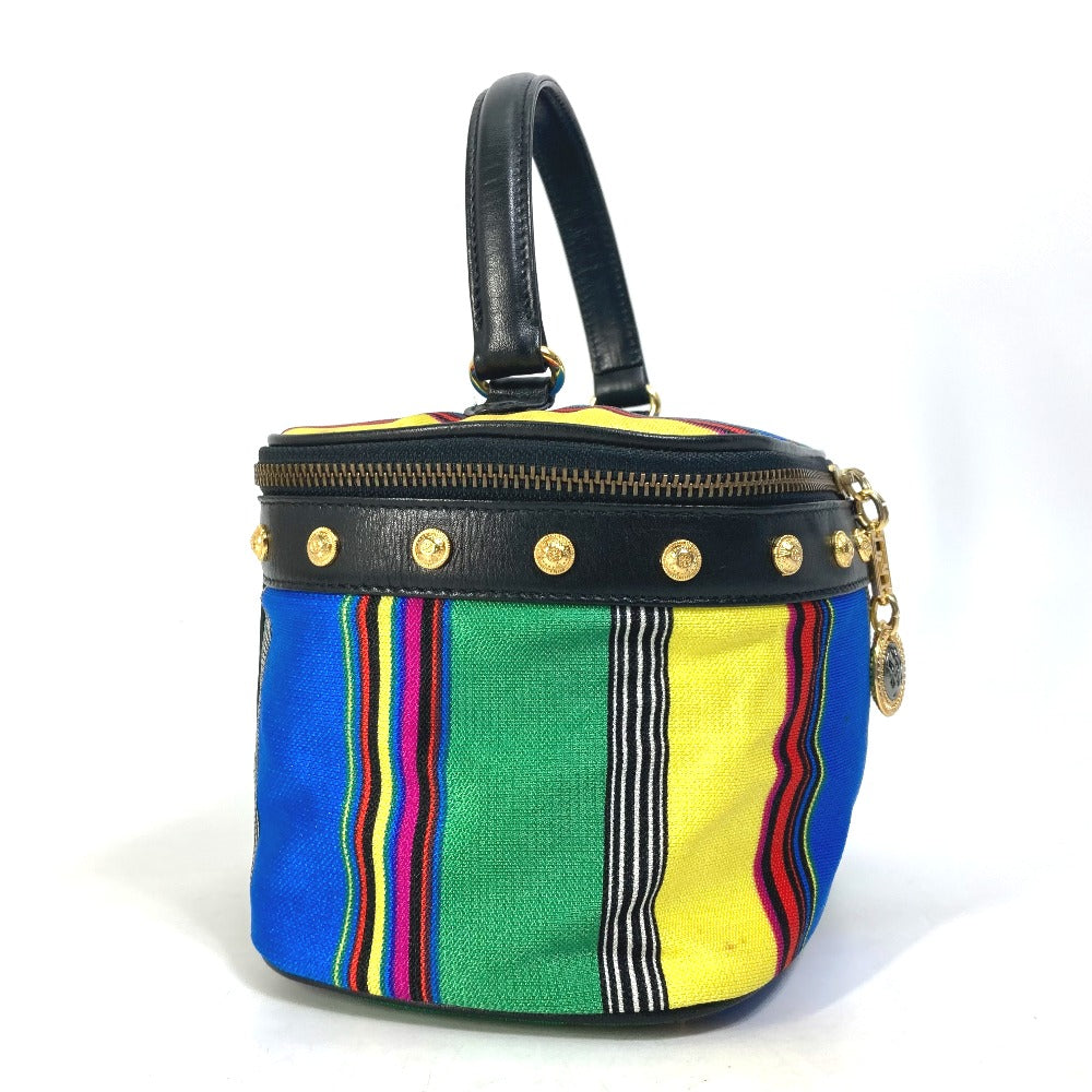 VERSACE Vintage Striped Mirrored Handbag/Pouch Vanity Bag in Canvas/Leather, Multicolor