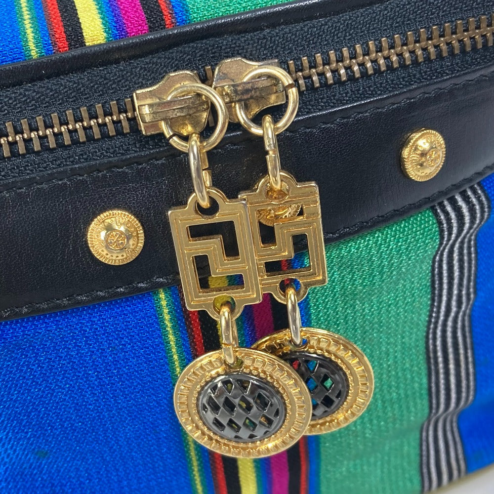 VERSACE Vintage Striped Mirrored Handbag/Pouch Vanity Bag in Canvas/Leather, Multicolor