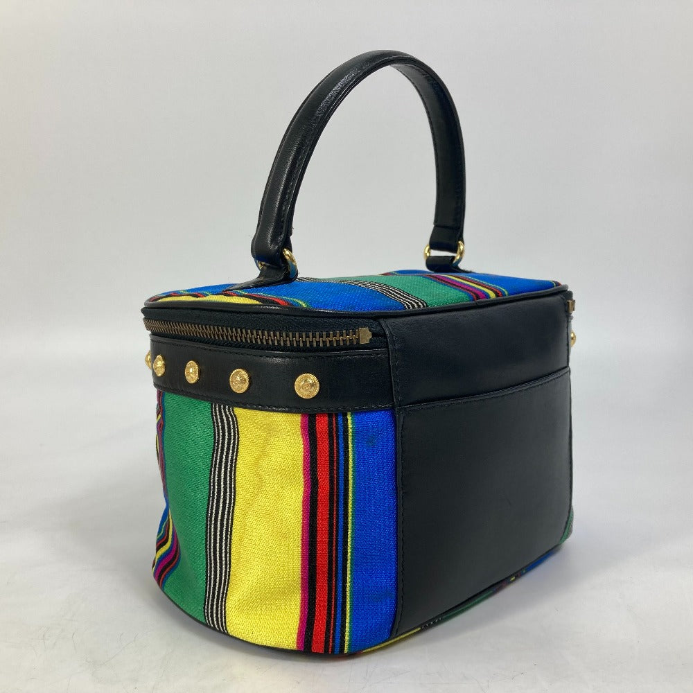 VERSACE Vintage Striped Mirrored Handbag/Pouch Vanity Bag in Canvas/Leather, Multicolor