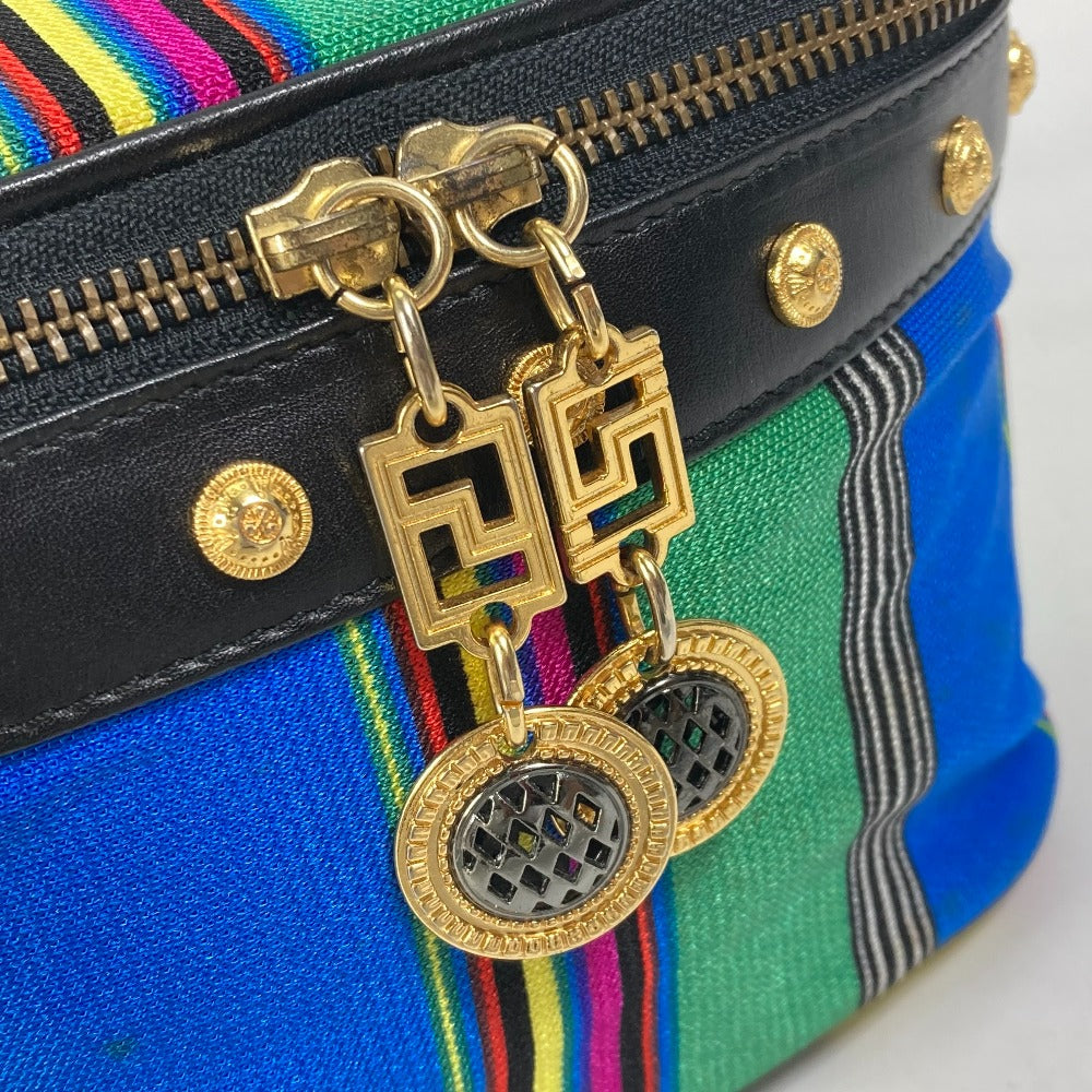 VERSACE Vintage Striped Mirrored Handbag/Pouch Vanity Bag in Canvas/Leather, Multicolor