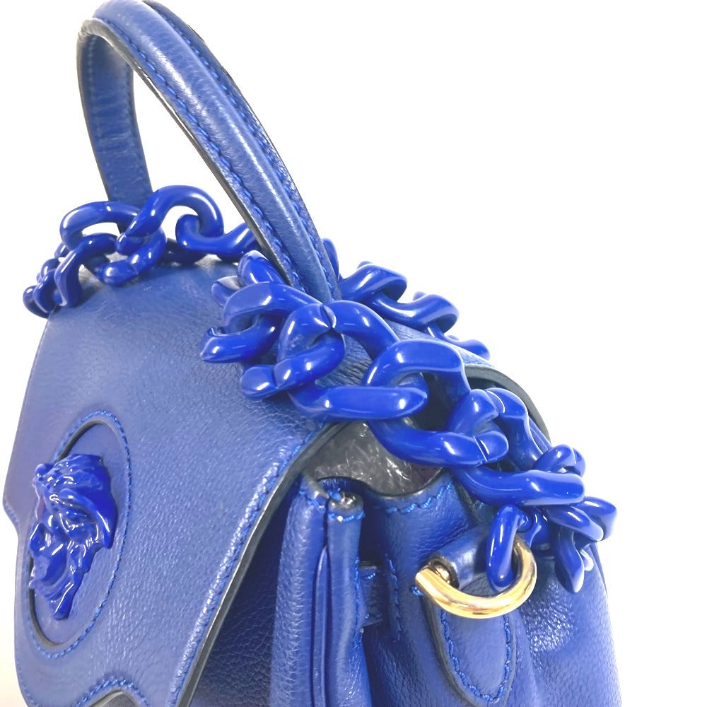 VERSACE メデューサ ロゴ 2WAY チェーン ショルダーバッグ 肩掛け ハンドバッグ レザー レディース ブルー