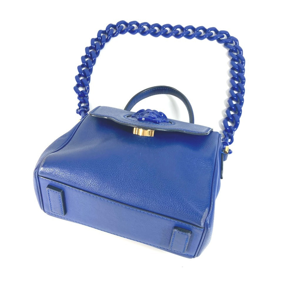 VERSACE メデューサ ロゴ 2WAY チェーン ショルダーバッグ 肩掛け ハンドバッグ レザー レディース ブルー