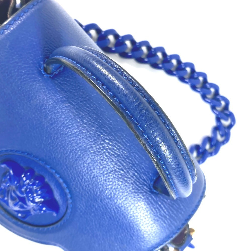 VERSACE メデューサ ロゴ 2WAY チェーン ショルダーバッグ 肩掛け ハンドバッグ レザー レディース ブルー