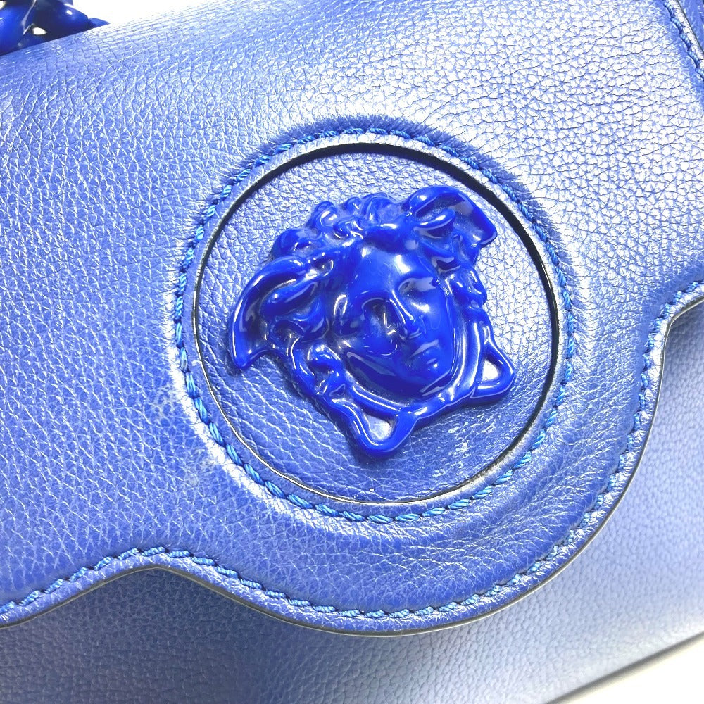 VERSACE メデューサ ロゴ 2WAY チェーン ショルダーバッグ 肩掛け ハンドバッグ レザー レディース ブルー