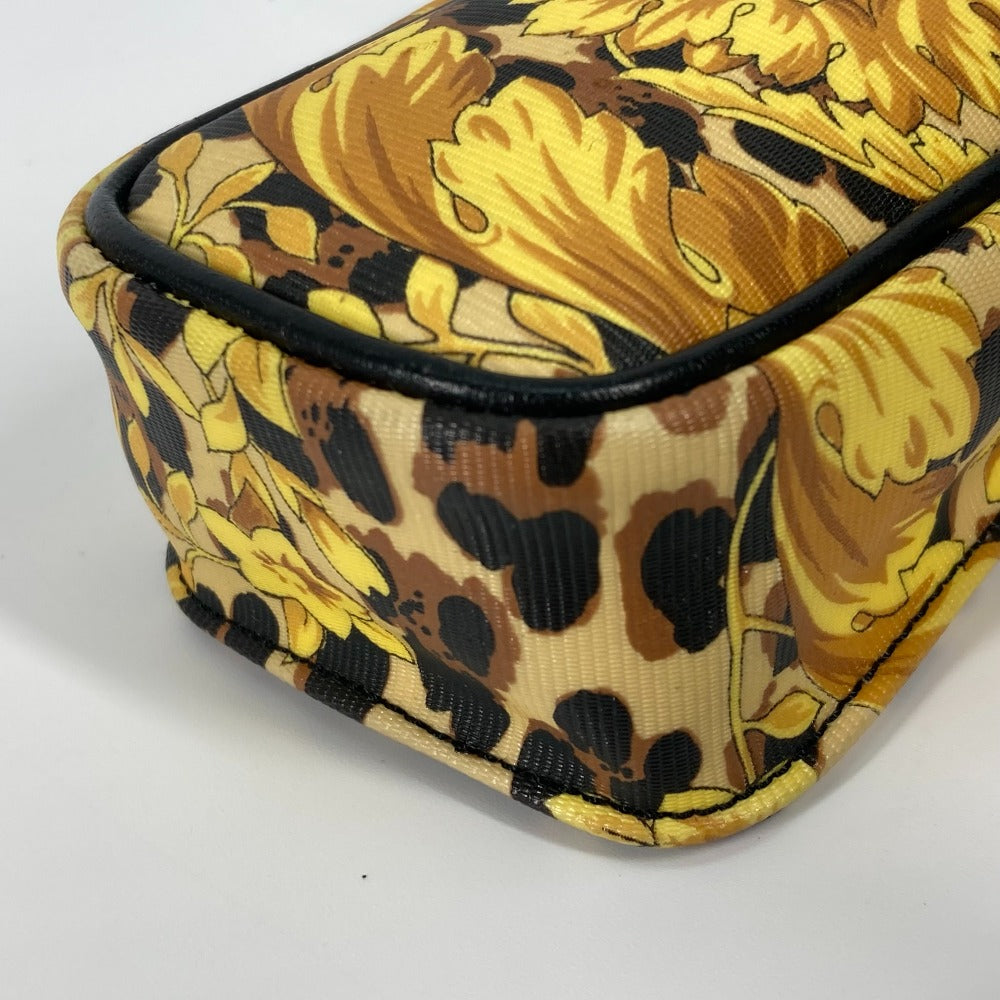 VERSACE ポシェット カバン ヴィンテージ レオパード 豹柄 ヒョウ チェーン 携帯ケース ショルダーバッグ PVC/レザー レディース イエロー