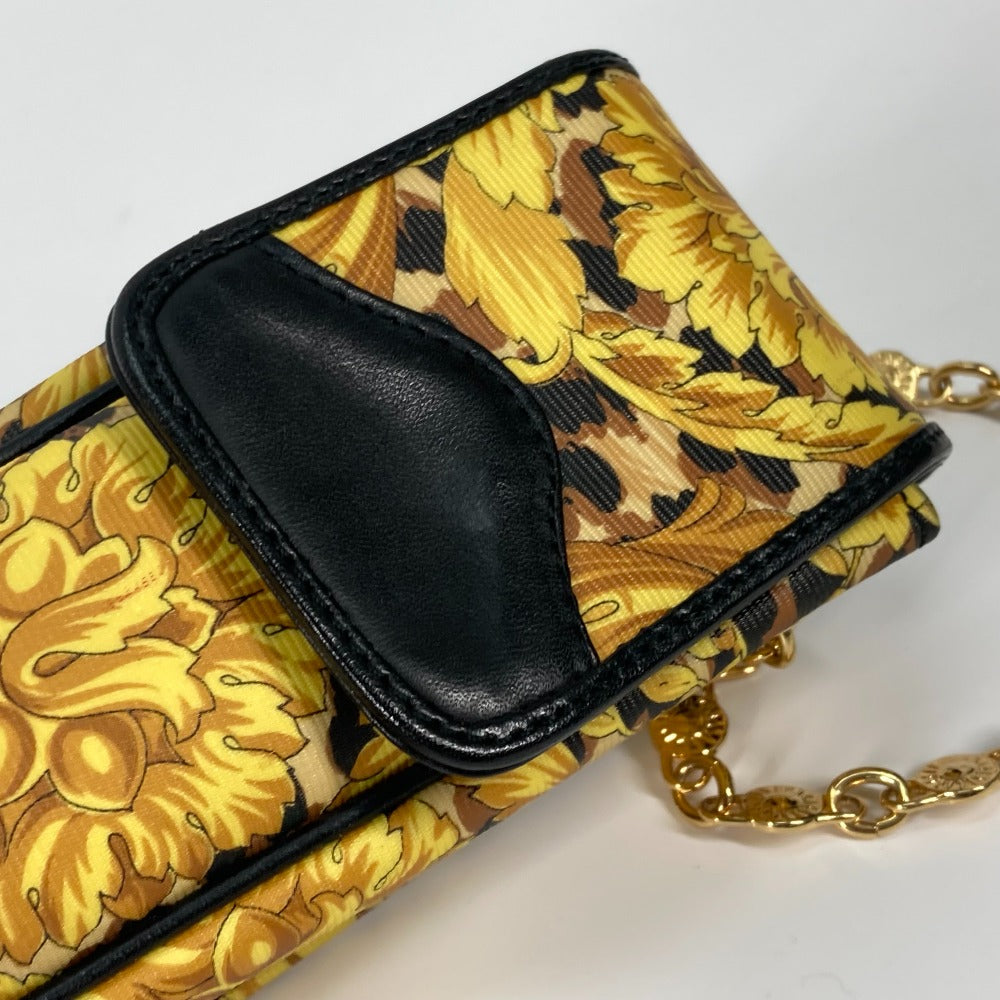 VERSACE ポシェット カバン ヴィンテージ レオパード 豹柄 ヒョウ チェーン 携帯ケース ショルダーバッグ PVC/レザー レディース イエロー