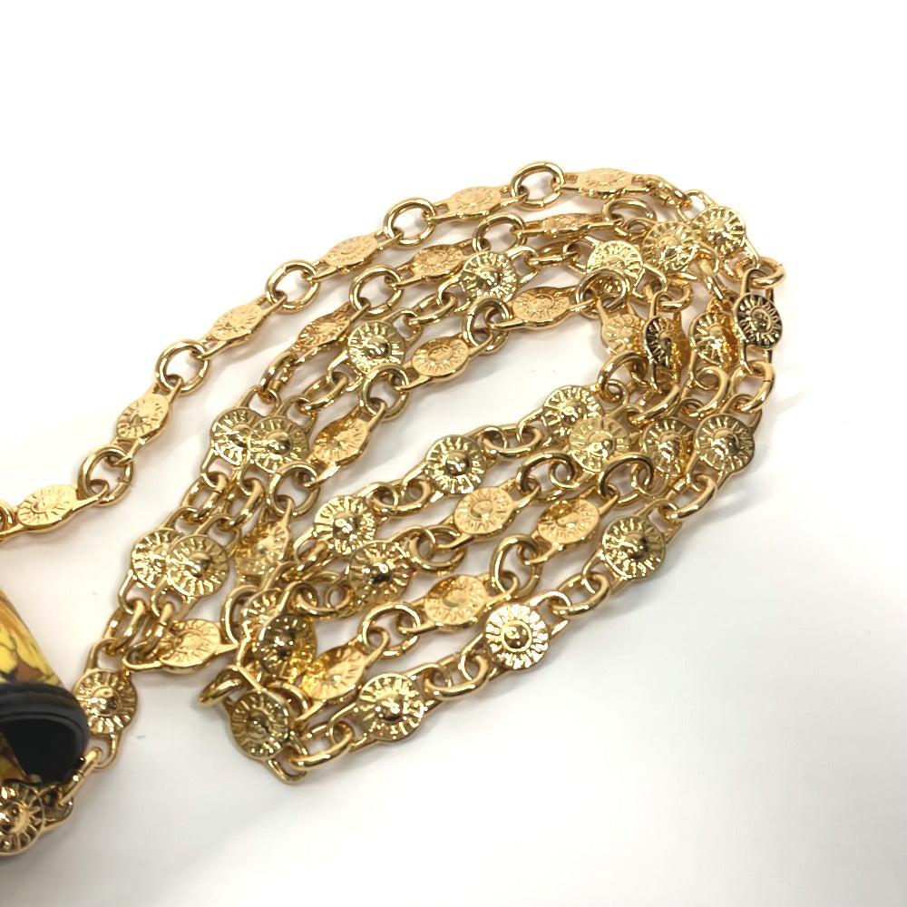 VERSACE ポシェット カバン ヴィンテージ レオパード 豹柄 ヒョウ チェーン 携帯ケース ショルダーバッグ PVC/レザー レディース イエロー