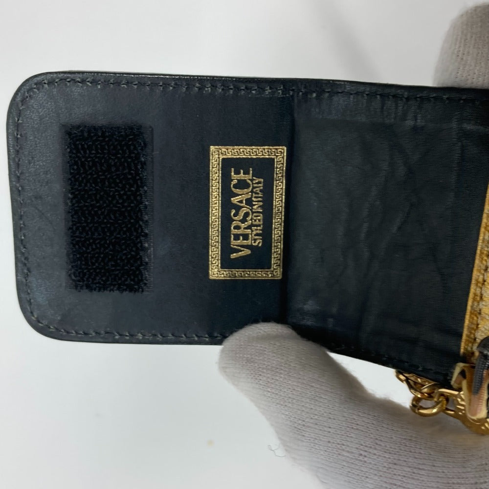 VERSACE ポシェット カバン ヴィンテージ レオパード 豹柄 ヒョウ チェーン 携帯ケース ショルダーバッグ PVC/レザー レディース イエロー