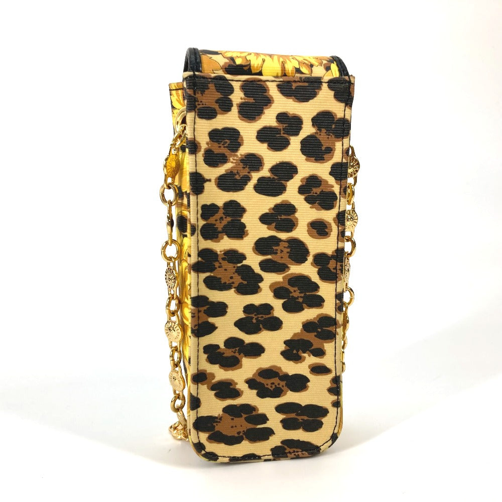 VERSACE ポシェット カバン ヴィンテージ レオパード 豹柄 ヒョウ チェーン 携帯ケース ショルダーバッグ PVC/レザー レディース イエロー