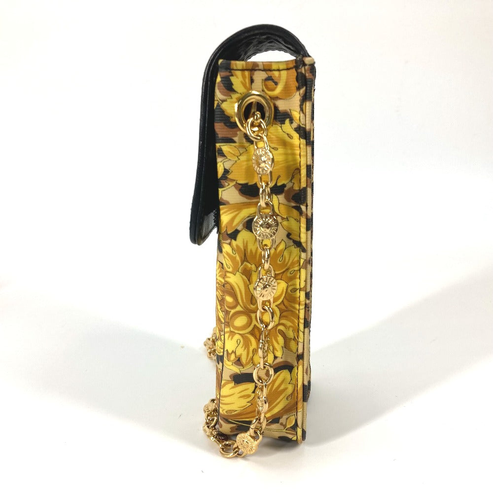 VERSACE ポシェット カバン ヴィンテージ レオパード 豹柄 ヒョウ チェーン 携帯ケース ショルダーバッグ PVC/レザー レディース イエロー