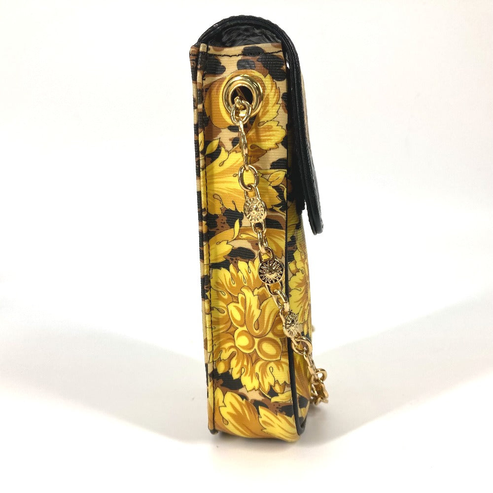 VERSACE ポシェット カバン ヴィンテージ レオパード 豹柄 ヒョウ チェーン 携帯ケース ショルダーバッグ PVC/レザー レディース イエロー