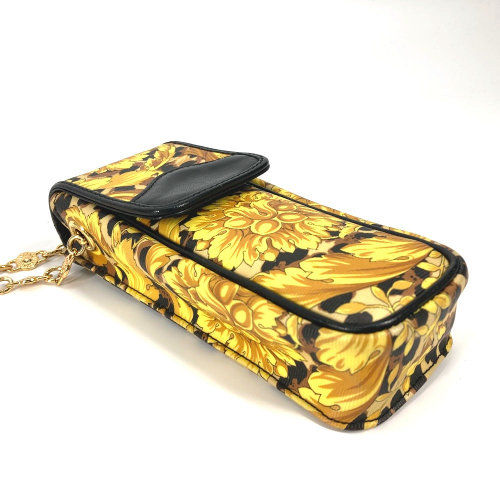 VERSACE ポシェット カバン ヴィンテージ レオパード 豹柄 ヒョウ チェーン 携帯ケース ショルダーバッグ PVC/レザー レディース イエロー