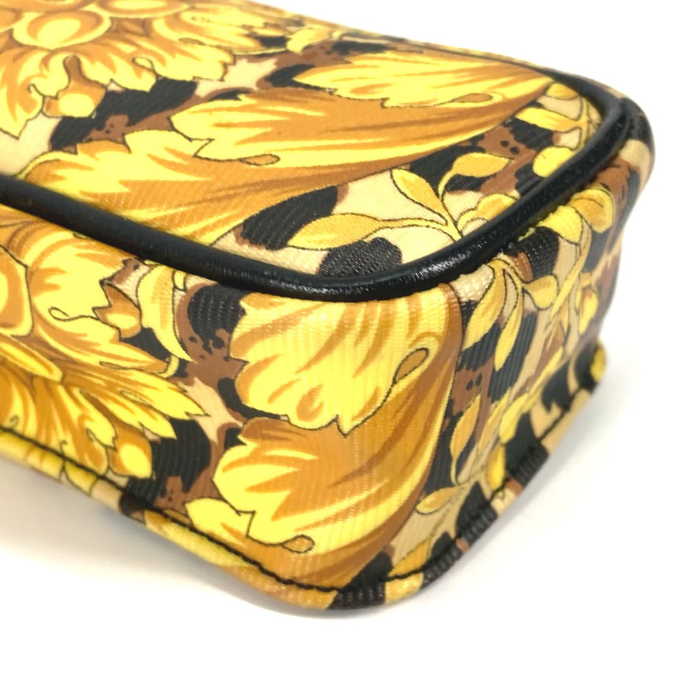 VERSACE ポシェット カバン ヴィンテージ レオパード 豹柄 ヒョウ チェーン 携帯ケース ショルダーバッグ PVC/レザー レディース イエロー