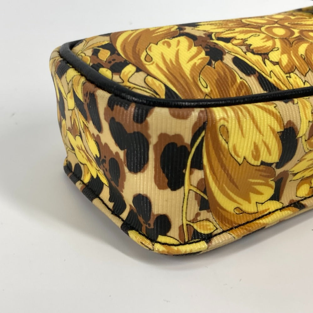 VERSACE ポシェット カバン ヴィンテージ レオパード 豹柄 ヒョウ チェーン 携帯ケース ショルダーバッグ PVC/レザー レディース イエロー
