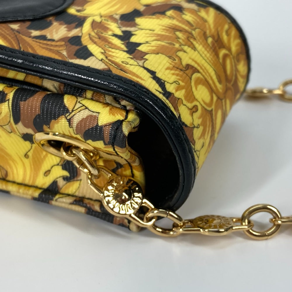 VERSACE ポシェット カバン ヴィンテージ レオパード 豹柄 ヒョウ チェーン 携帯ケース ショルダーバッグ PVC/レザー レディース イエロー