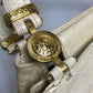 VERSACE サンバースト カバン 型押し ショルダーバッグ レザー レディース ベージュ