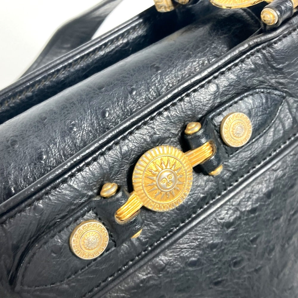 VERSACE Vintage Sunburst Shoulder Tote Bag, Leather, Women's, Black