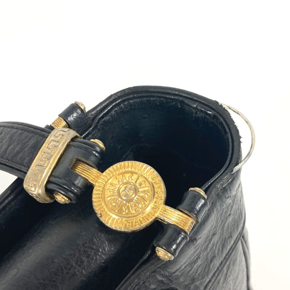 VERSACE Vintage Sunburst Shoulder Tote Bag, Leather, Women's, Black